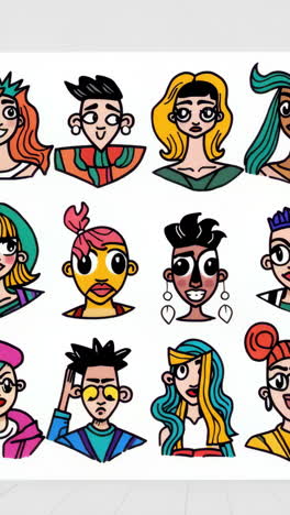 collection of diverse cartoon faces and stylized portraits