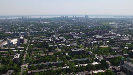 aerial overview of the petite-bourgogne district, sunny, summer day in montreal