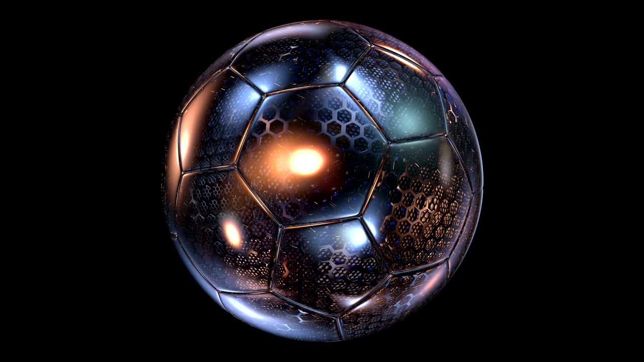 hermosa pelota de fútbol de vidrio y metal giratoria abstracta