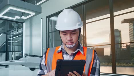 ingeniero usando una tableta en una oficina moderna