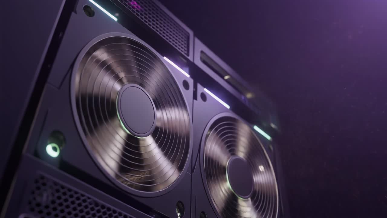 Computer Server Cooling Fans Spinning with Purple Lights