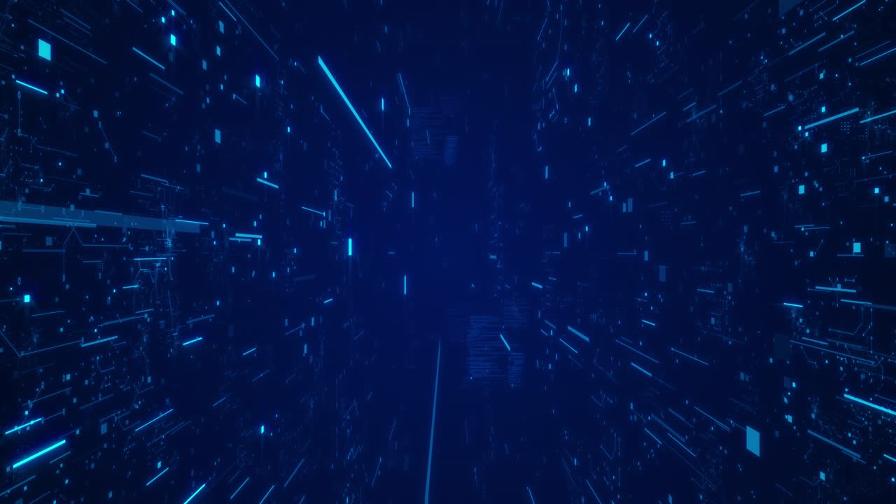 Sfondo tecnologico futuristico: Animazione di IA e Big Data con particelle digitali