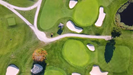 aerial top down view over well maintained golf course at country club, cohasset, massachusetts