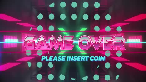 animation of game over text over digital space with neon lights and shapes