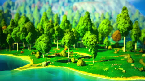 vibrant green landscape with lush trees by a serene water body at midday