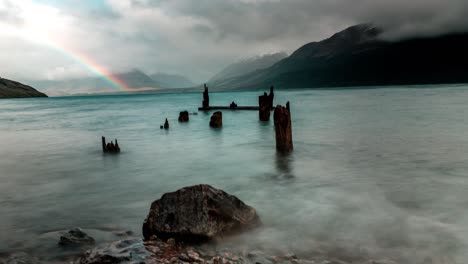 laka wakatipu abandoned jetty time lapse with rainbow