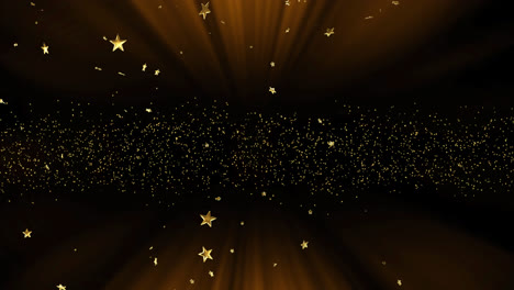 animation of gold stars over glowing spots falling on black background