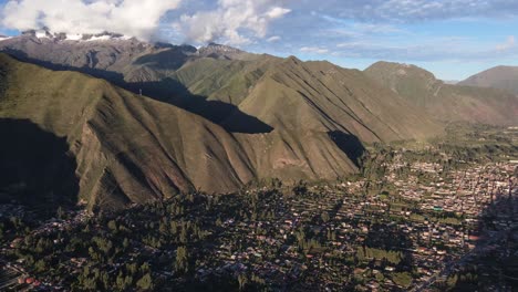 aerial shot of andean highlands in famous sacred valley in cusco perú