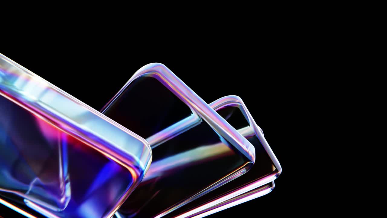 Vibrant Abstract Geometric Shapes with Iridescent Reflections on Black