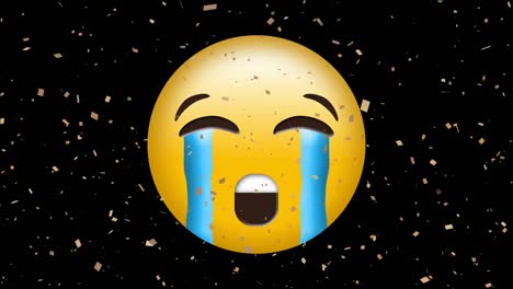 animación del icono emoji sobre el confeti que cae sobre un fondo negro