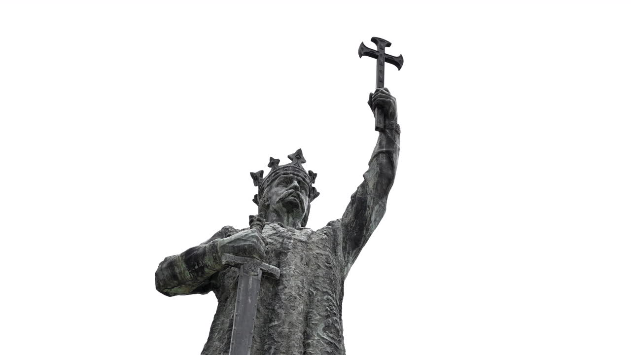 Chisinau, Moldova - 10 aprile 2022: Monumento a Stefano il Grande su sfondo bianco