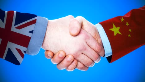 united kingdom - china / handshake concept animation about countries and politics / with matte channel