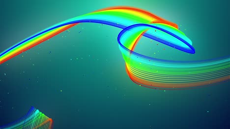 rainbow color glow lines fly in air, smoothly oscillation and wave. 3d abstract looped creative background like glow ribbon float in liquid with particles. luma matte as alpha channel.