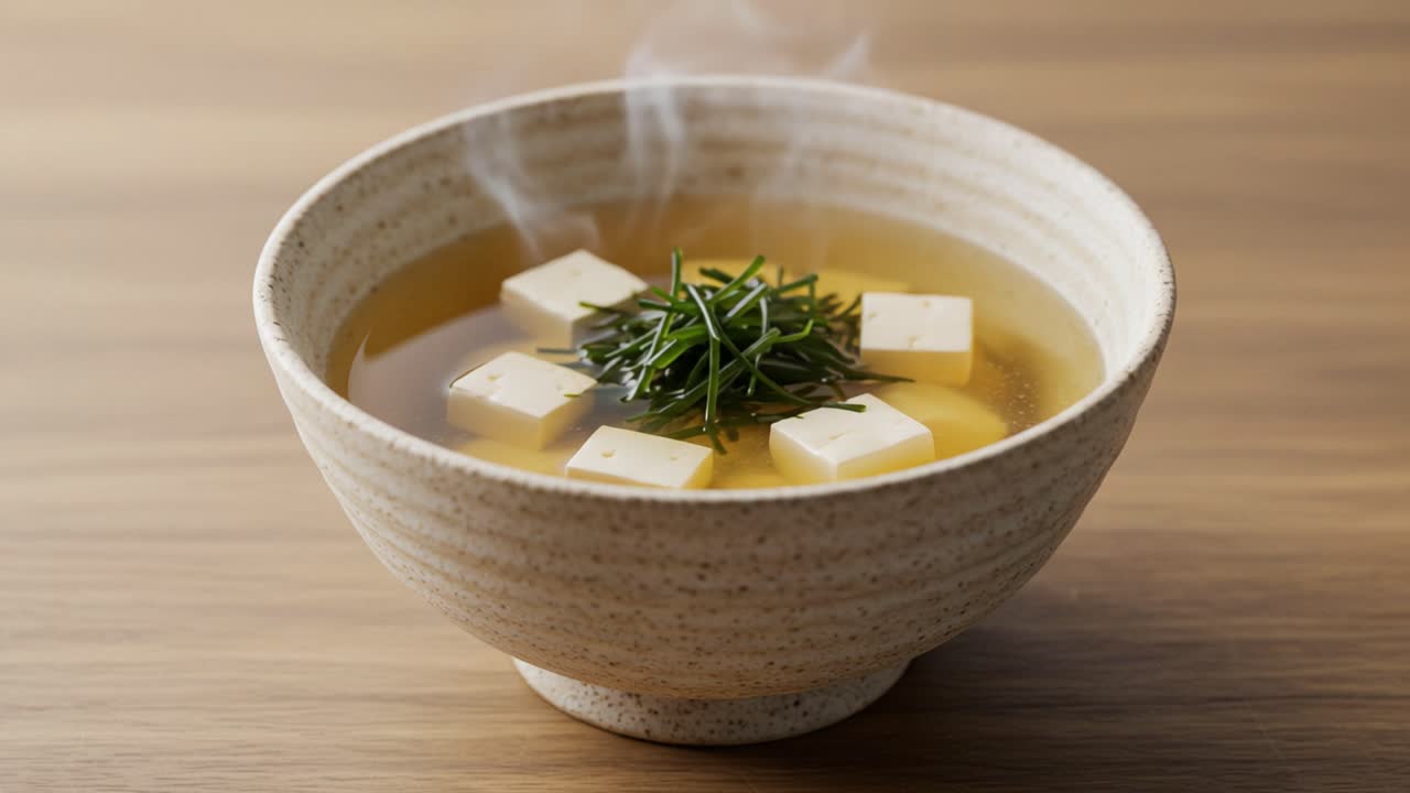 A Delicious Bowl of Hot Tofu Soup with Fragrant Green Onions, Perfectly Served to Warm Your Senses and Delight Your Palate in Every Sip