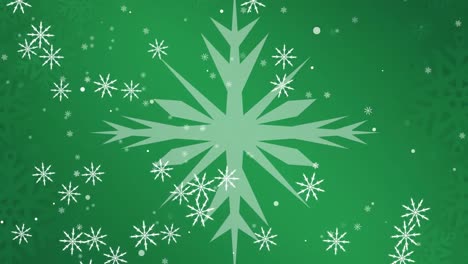 Animation-Von-Schnee,-Der-über-Fenster-Und-Grünen-Hintergrund-Fällt
