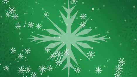 Animation-of-snow-falling-over-window-and-green-background