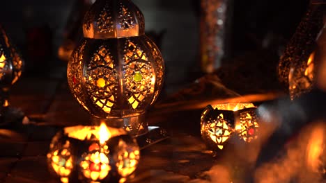 Colorful-lamps-selled-in-the-street-of-Marrakech,-Morocco