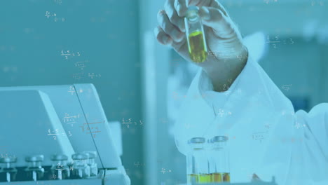 animación de una fórmula matemática sobre un científico caucásico que trabaja en un laboratorio