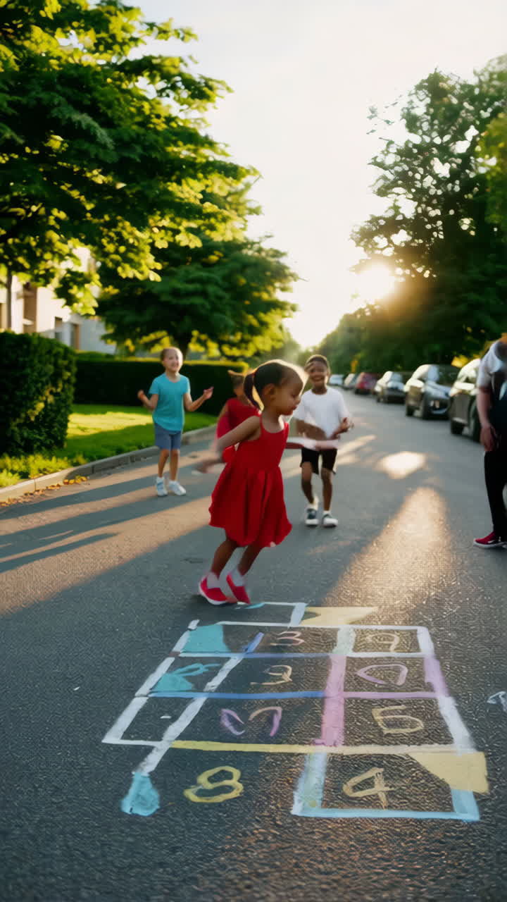 Children Playing Hopscotch on a Sunny Street
