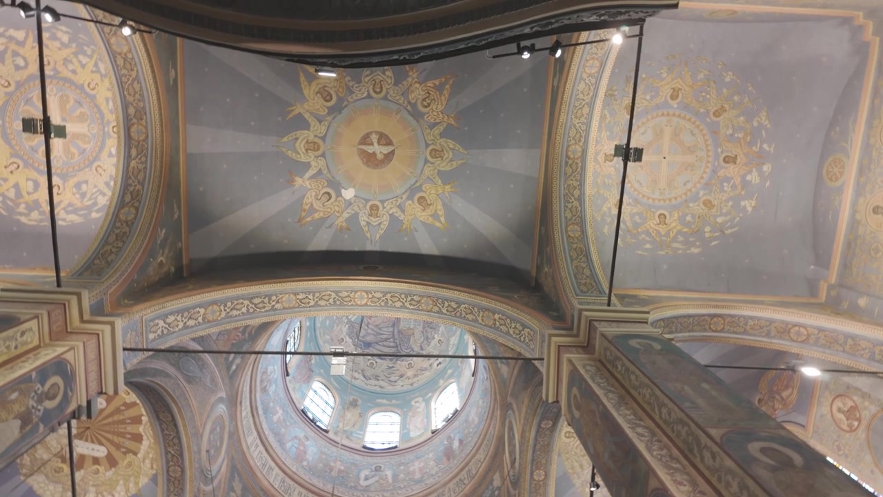 4K Video shot of the ceiling of a Russian Orthodox Church in Varna, Bulgaria