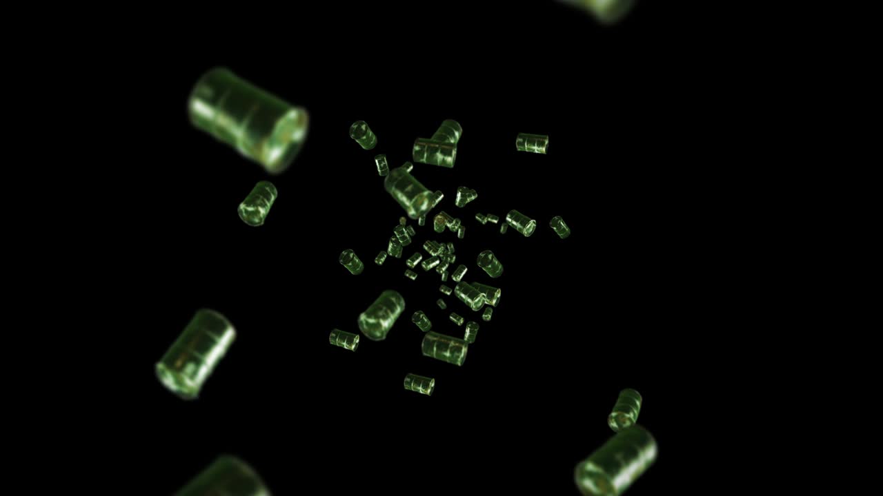 검은 바탕에 많은 오래된 연료 드럼을 날아. 화학 산업, 금속 배럴, 오일 크 회전의 3d 애니메이션, 루프 애니메이션.