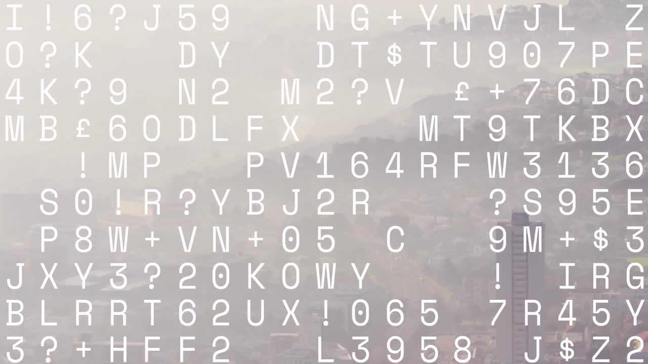 animación del procesamiento de datos frente a una vista aérea del paisaje urbano