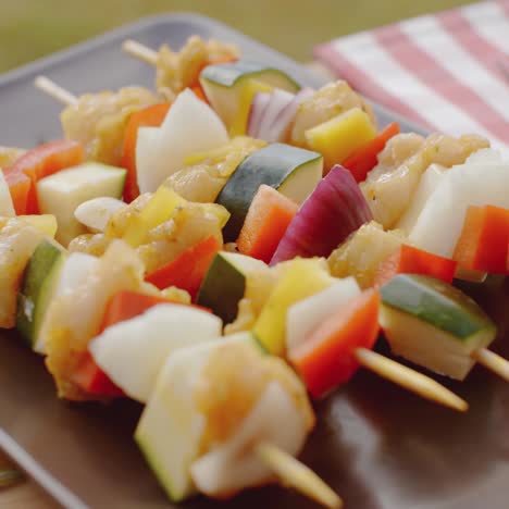 vegetable shish kebap on plate close up