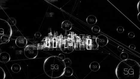 Animation-Eines-Netzwerks-Aus-5G-Text-über-Einem-3D-Modell-Der-Stadt