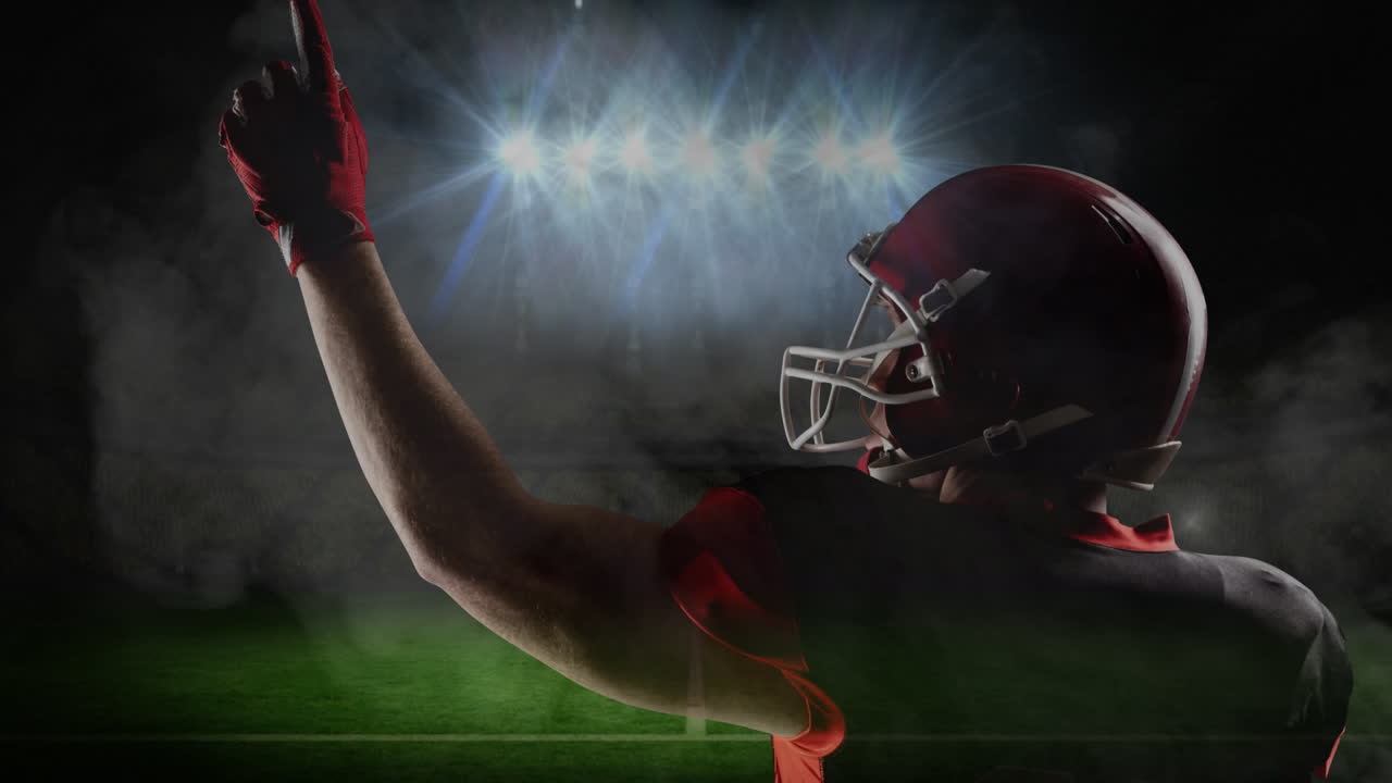 Animazione di giocatore di football americano su luci dello stadio