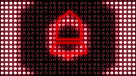 animation of neon bell icon over glowing neon pattern on black background