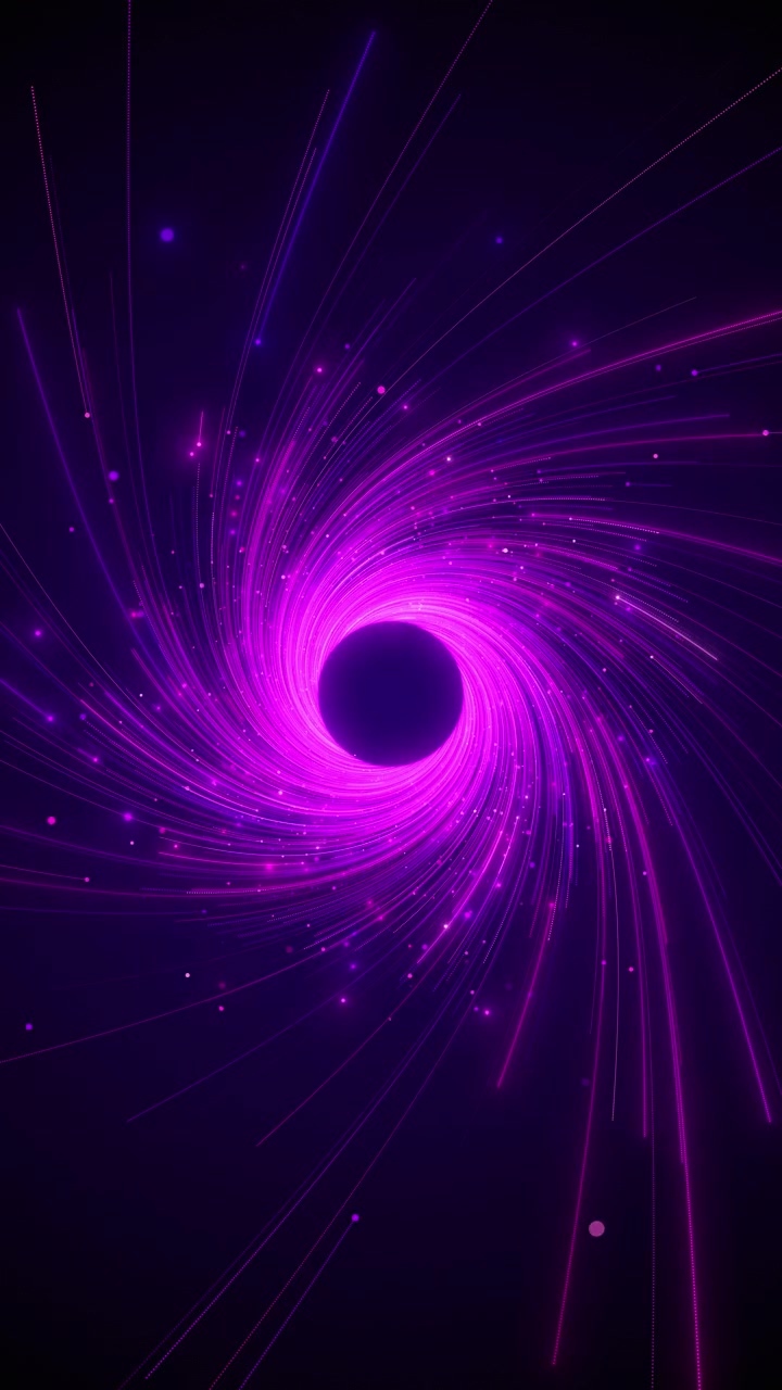 Purple cosmic swirl background bright vortex ring glowing particle trails deep space fast circular