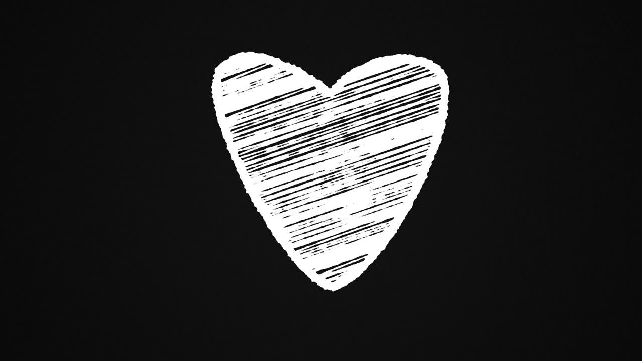 corazón pintado con tiza en una pizarra, animación dibujada a mano 4k
