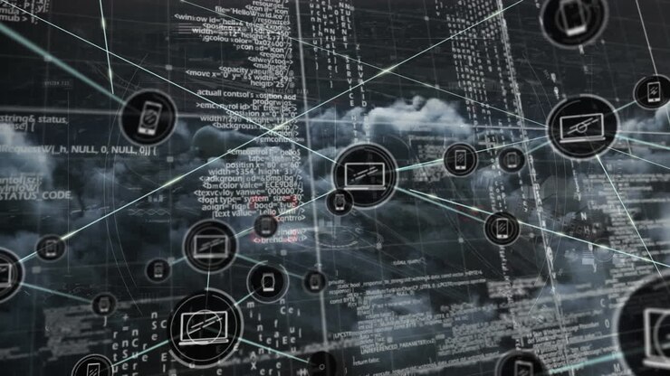 Animation of network of connections with data processing