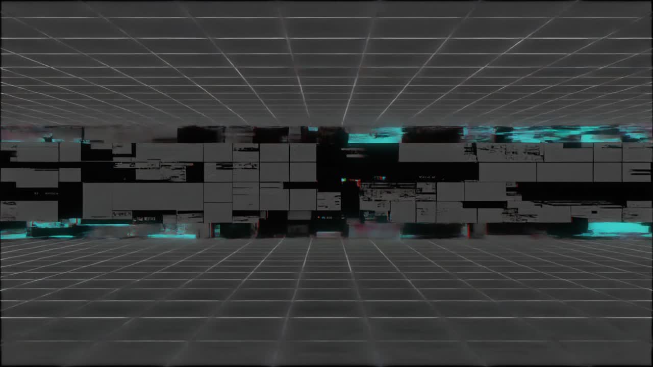 Retro Glitch Effect on Digital Grid with Text