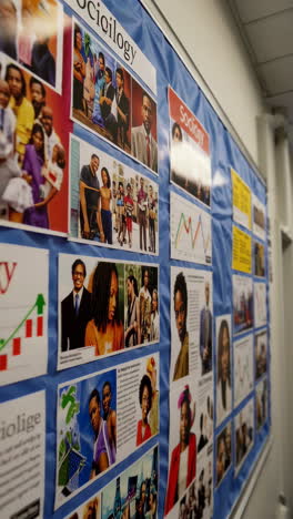 sociology bulletin board with images and statistics