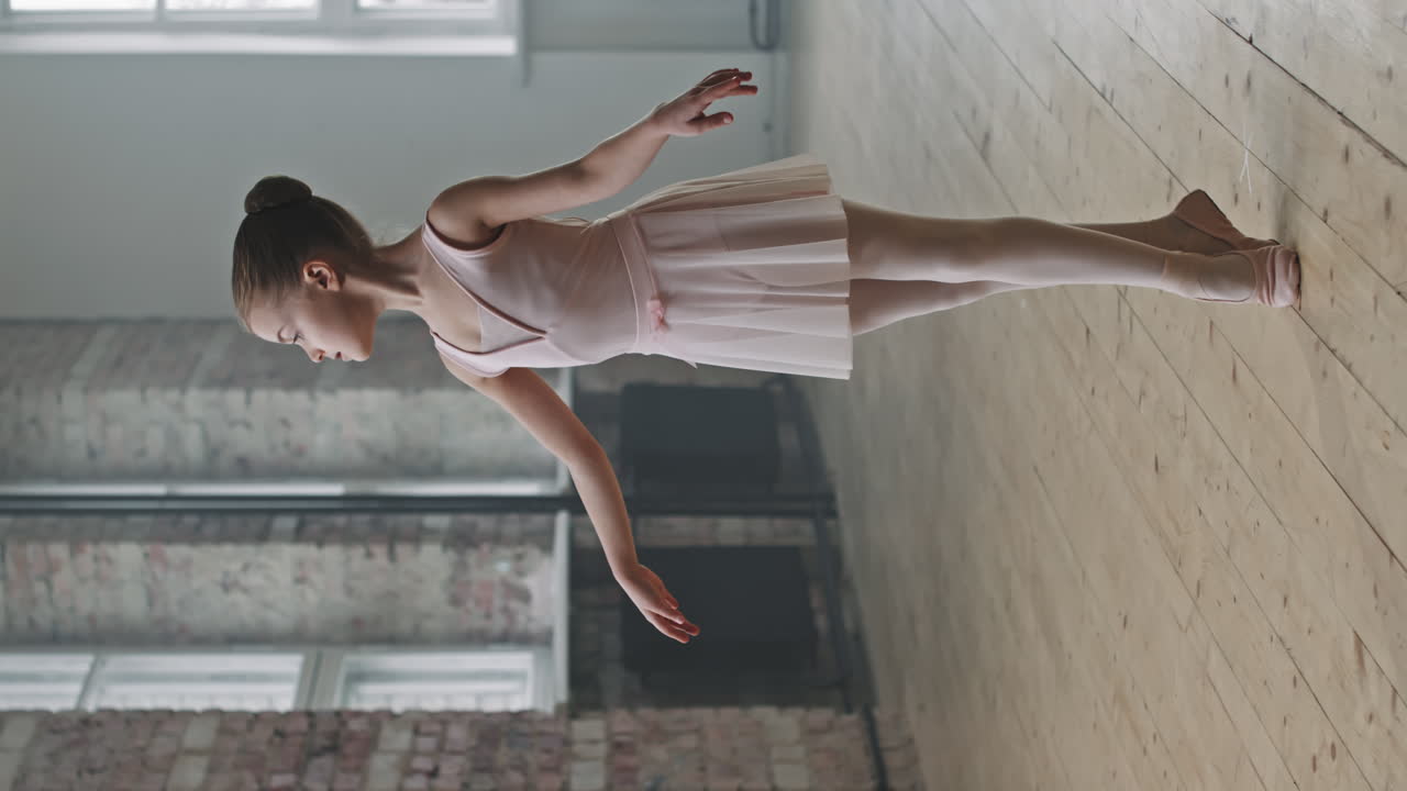 Beautiful 9-Year-Old Ballerina Standing On Her Toes