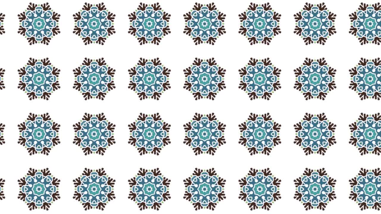 Endless Animation Of Ornamental Patterns In White Backdrop In Vivid Blue, Black, and Gray Color