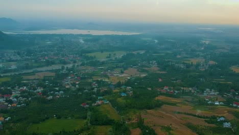 foggy landscape with dense foliage in srinagar, jammu and kashmir, india. aerial