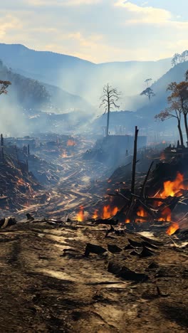 forest fire ravages landscape under smoky sky during daytime