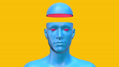 human blue body abstract concept art on yellow color. realistic 3d character man or woman in creative modern motion style. minimal graphic colorful psychedelic design. bright fashion loop animation.