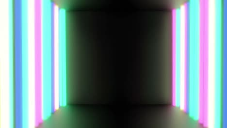 Animation-of-multicoloured-neon-light-lines-flickering-on-black-background