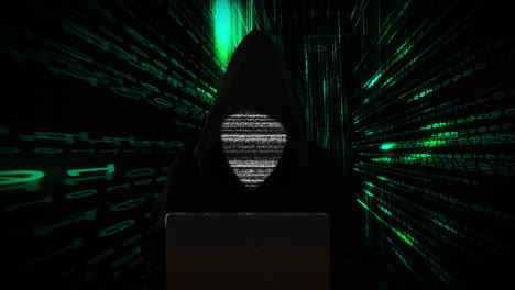 hacker in digital binary code background