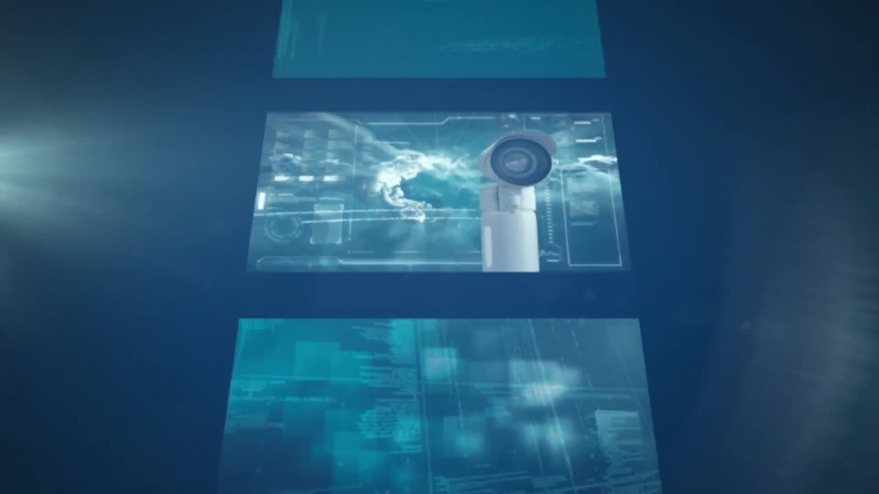 animación de pantallas con el ojo humano y la cámara de cctv