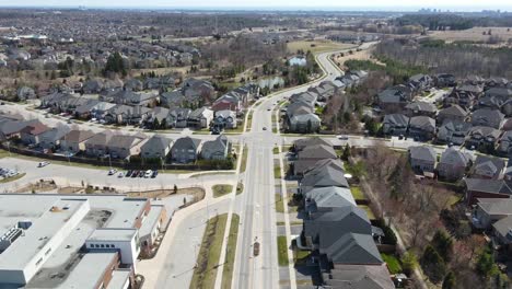 drone flying over a school in an oakville neighborhood on a sunny spring day