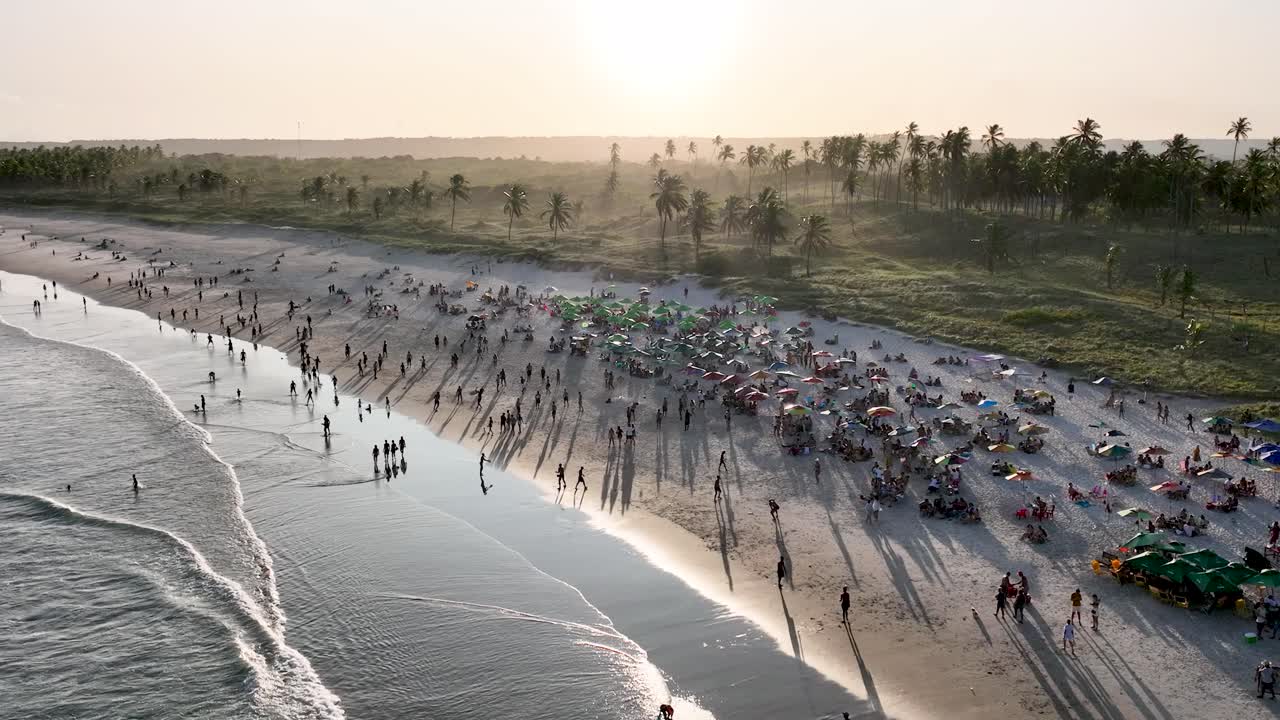 Sunset at French Beach tropical tourism landmark at Maceio Alagoas Brazil. Landmark beach at Northeast Brazil. Tropical travel. Travel destination.