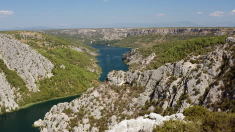 Panoramic-View-On-The-Scenic-Canyon-Krka-River-In-Krka-National-Park,-Croatia,-Europe---aerial-drone-shot