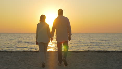 loving senior couple enjoying sunset over sea