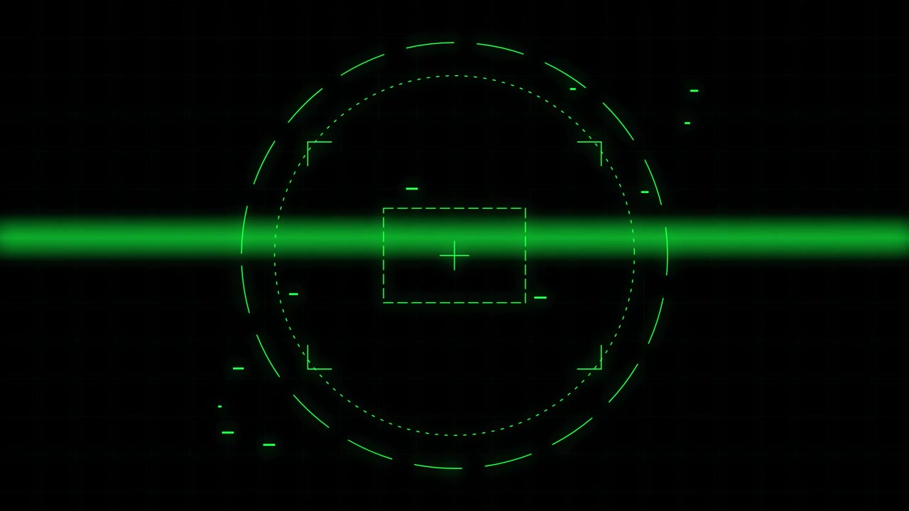 Digital Green Scanning Reticle Overlay on Black Background