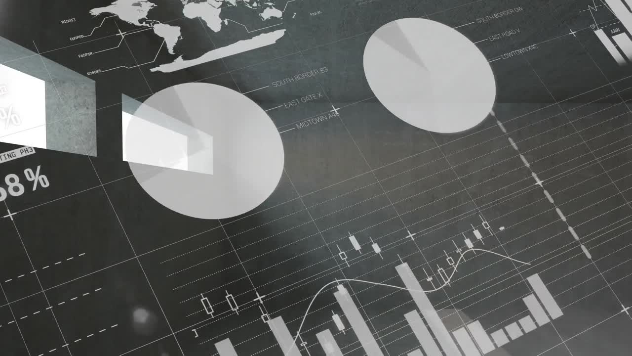 animación del procesamiento de datos financieros y el registro de estadísticas sobre un fondo gris