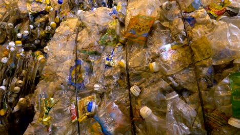 pet bottle ready for recycling in a garbage sorting center. dolly shot.